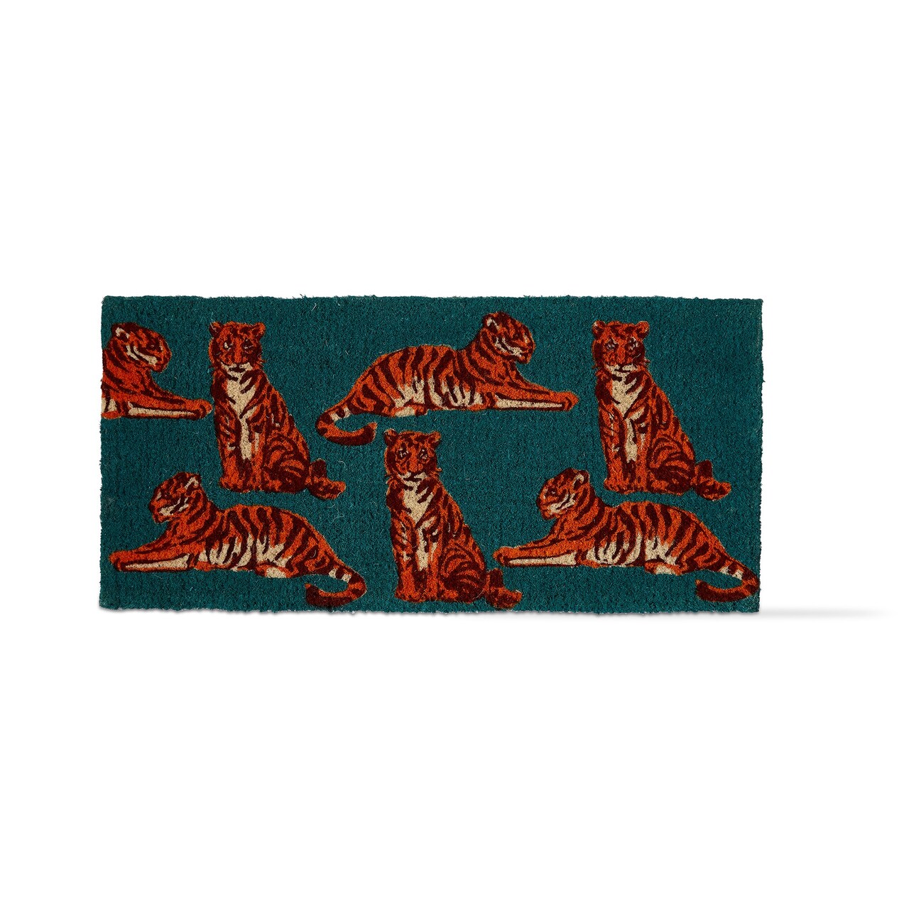 1'6"x3'3" Tigress Orange Stripe Tiger Print Rectangle Indoor and Outdoor Estate Coir Door Welcome Mat Blue Background